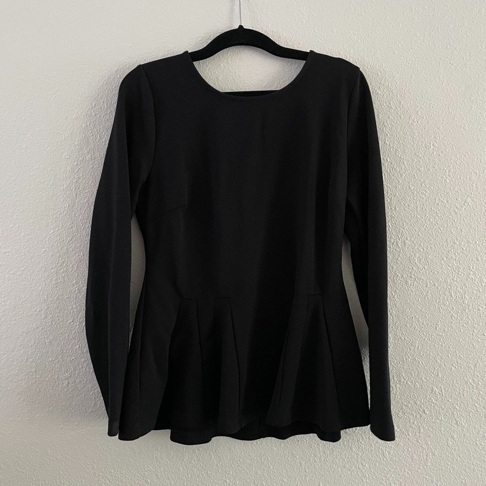 Philosophy Black Long-Sleeve Peplum Shirt, Size Petite Medium